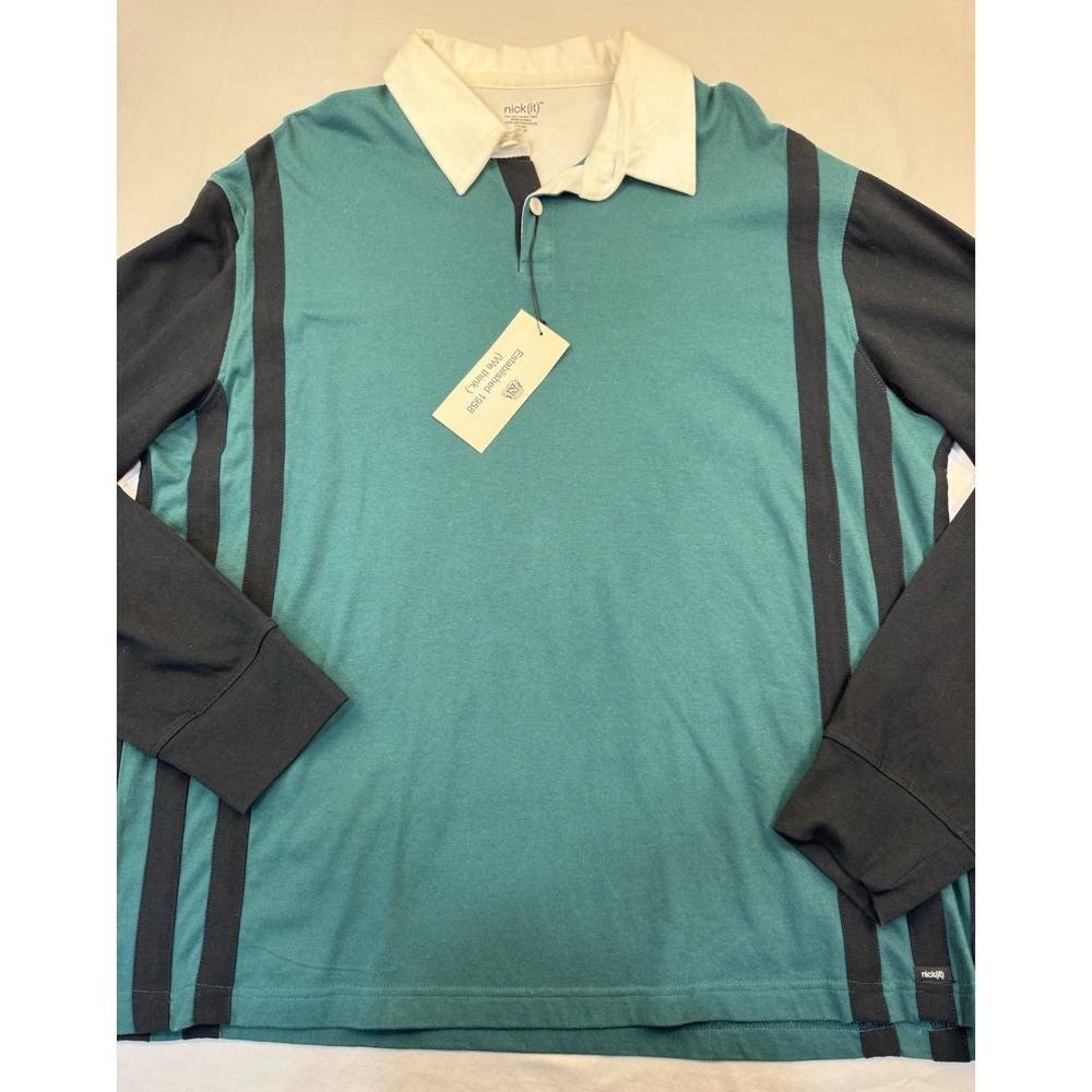 Nick (it) Rugby Shirt Men's Sz XXL Green and Black Classic Preppy